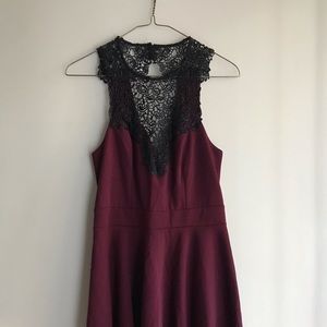 Burgundy Dress with Black Lace